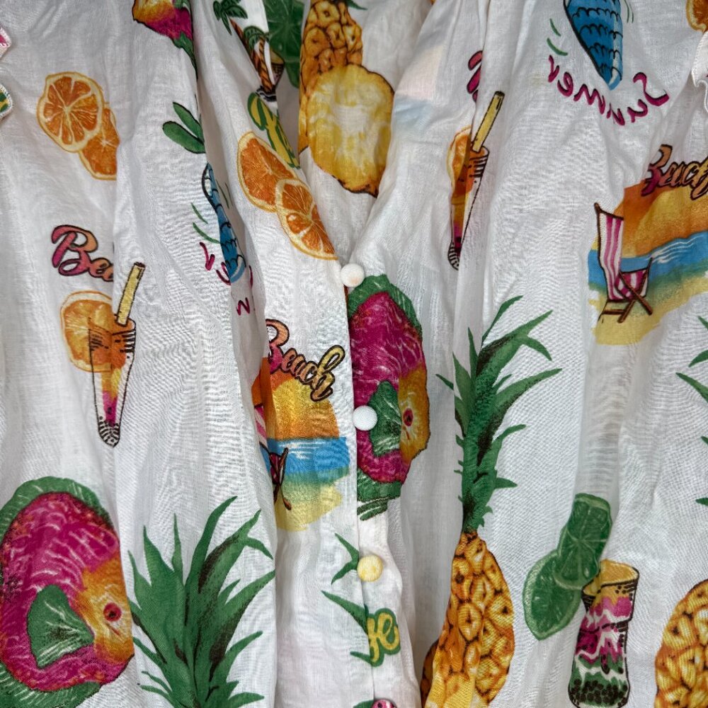 Tropical Pineapple Button Blouse Ruffle Sleeve Ti… - image 5
